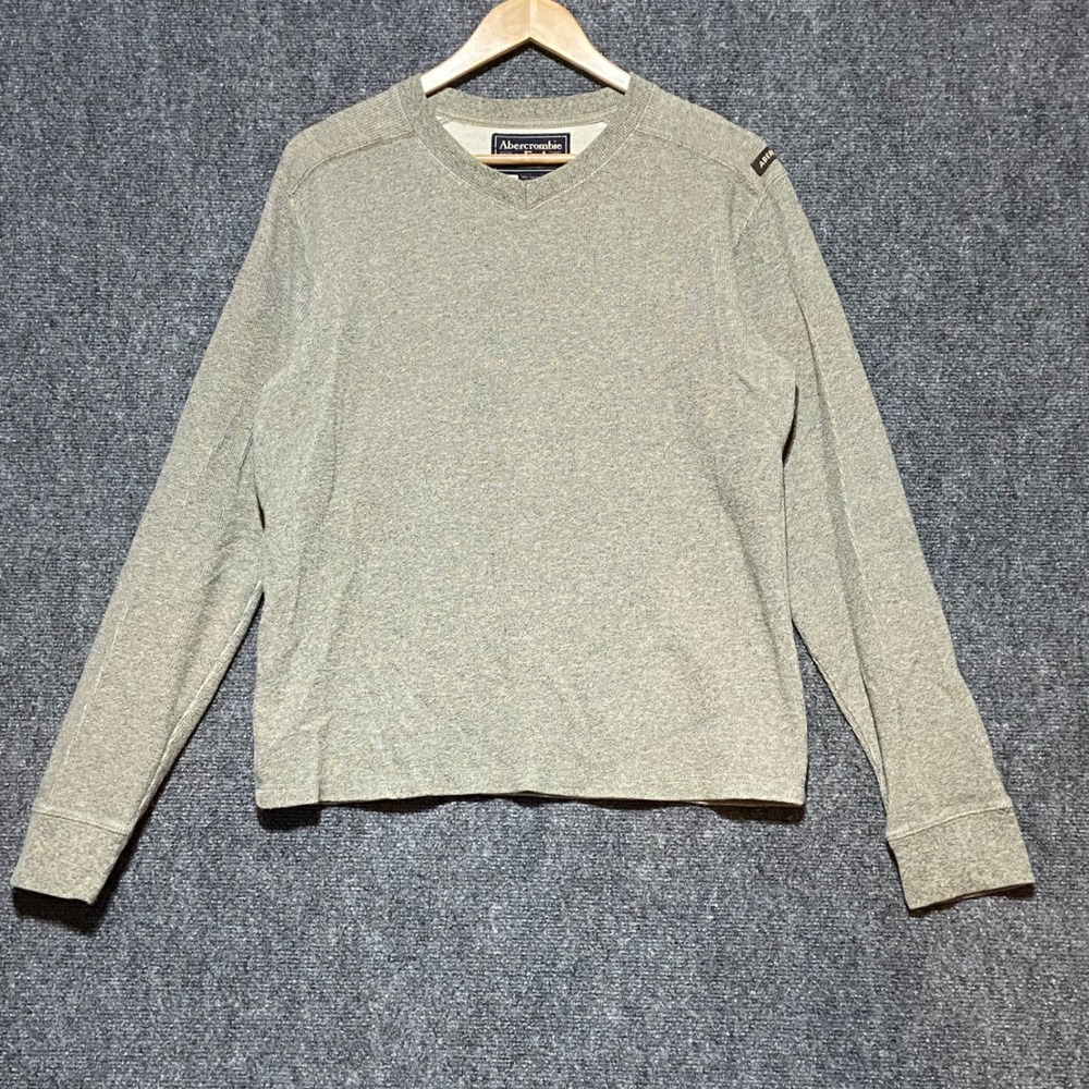 Abercrombie & Fitch Mens Size M V-Neck Cotton Sweater Gray Marl Long Sleeve